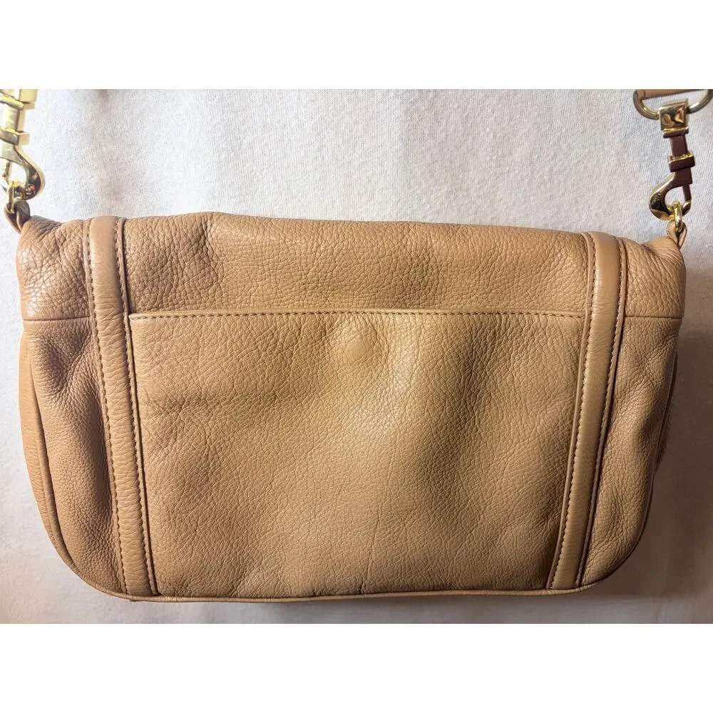 Tory Burch Amanda Fold-Over Crossbody Bag Tan Pebbled Leather Reva Medallion